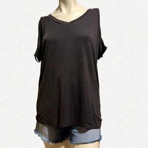 BKE Strappy Cold Shoulder V-Neck Top Gray NWT Size Small